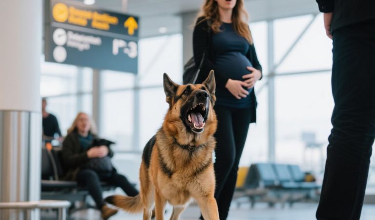 The dog barked frantically at a pregnant woman at the airport…