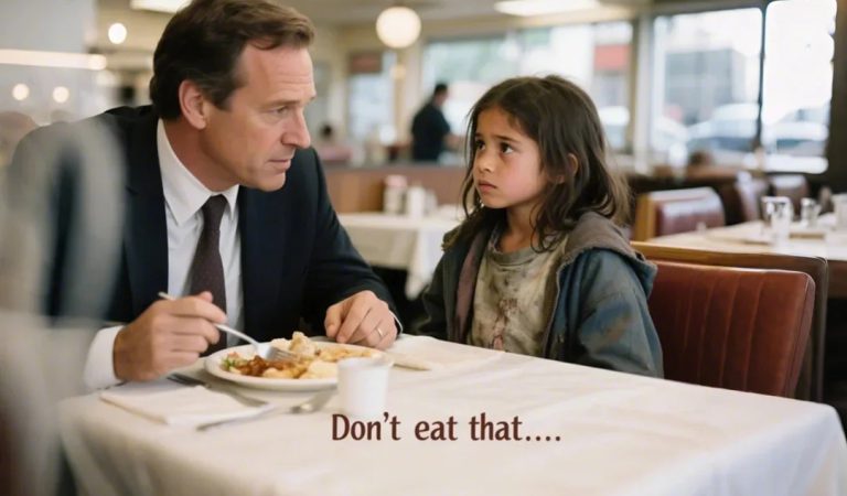 A homeless girl walked up to a rich man in a restaurant and said, “Don’t eat that…”
